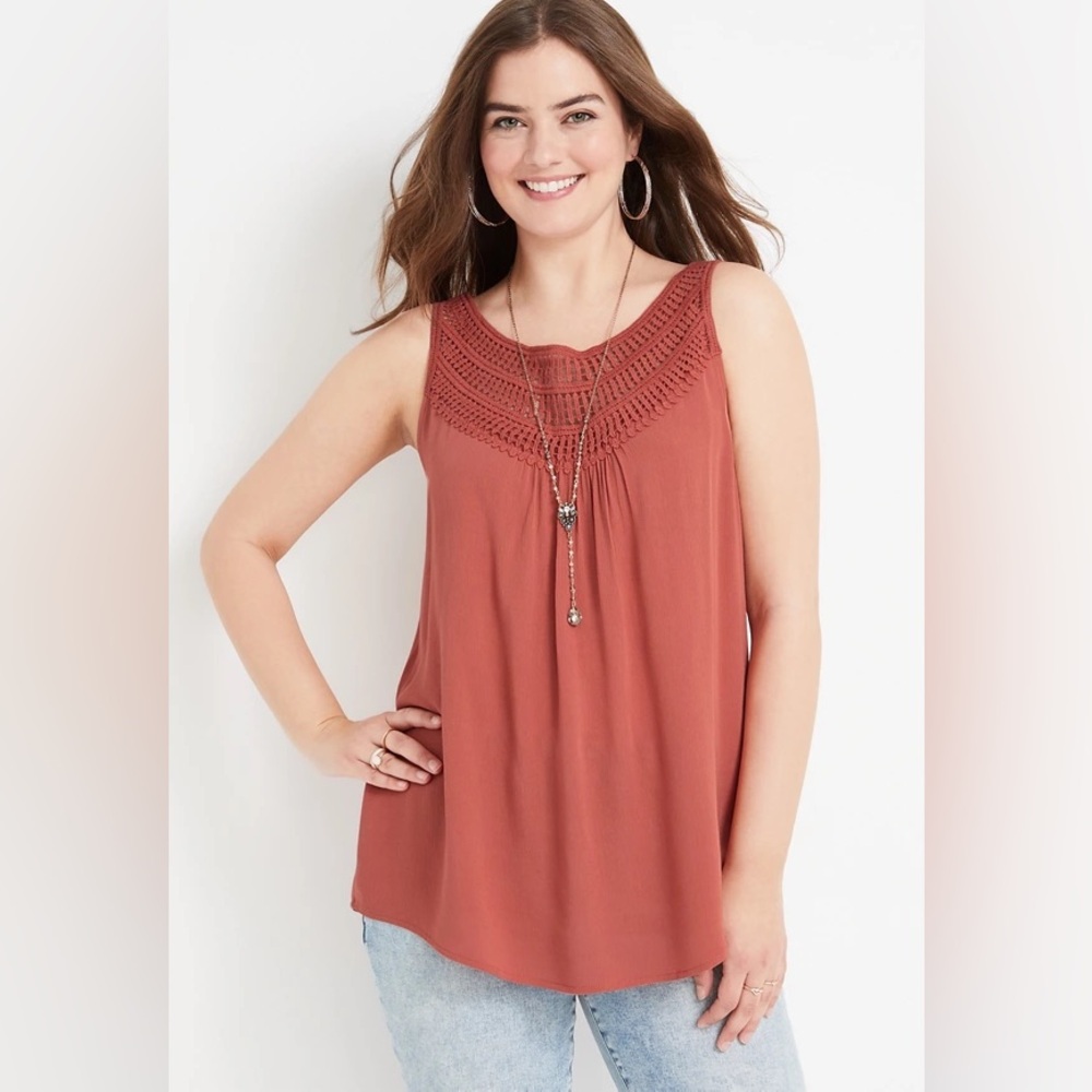 Maurices Terracotta Crochet High Neck Tank Top